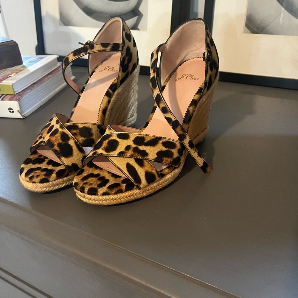 J. Crew Leopard Print Wedges with Espadrille Heel